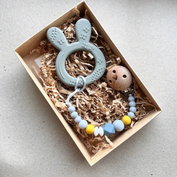 Silikoninis kramtukas ir čiulptuko laikiklis