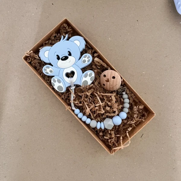 Silikoninis kramtukas ir čiulptuko laikiklis