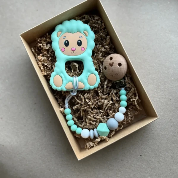 Silikoninis kramtukas ir čiulptuko laikiklis