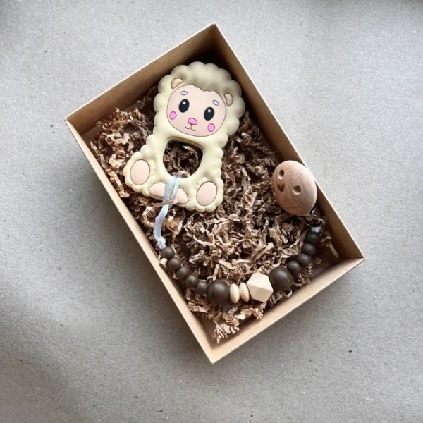 Silikoninis kramtukas ir čiulptuko laikiklis