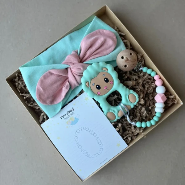 galvos juosta kūdikiui nuo gimimo su liūtuko kramtuku ir laikikliu