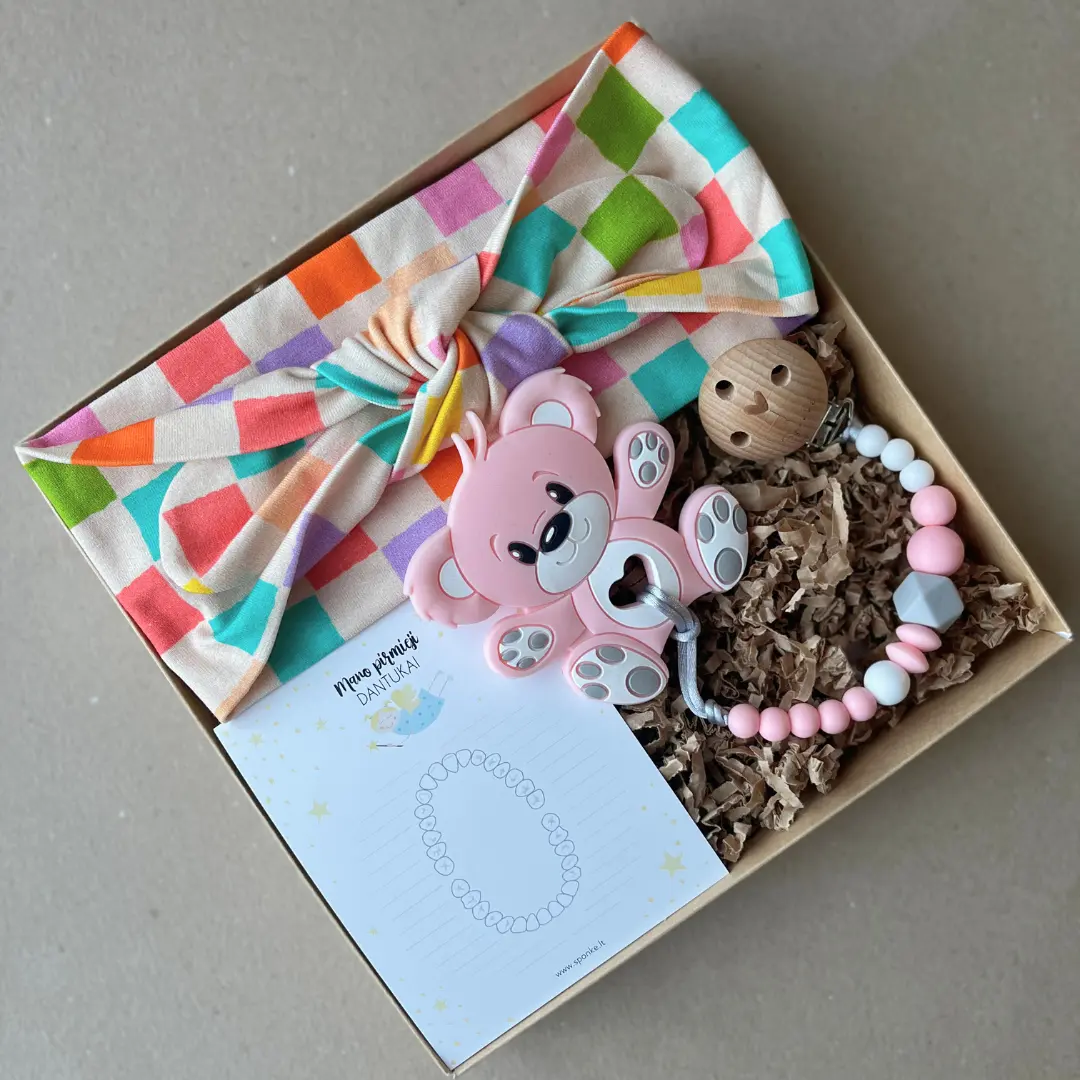 galvos juosta kūdikiui 6-24 mėn su meškiuko kramtuku ir laikikliu