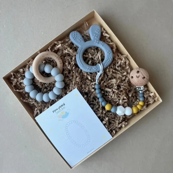 kramtukas kūdikiui rinkinys su zuikučio kramtuku ir laikikliu