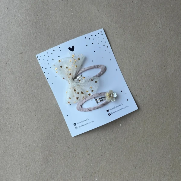 Segtukai mergaitėms – tiulio bantukas su auksinėmis žvaigždutėmis ir gėlė