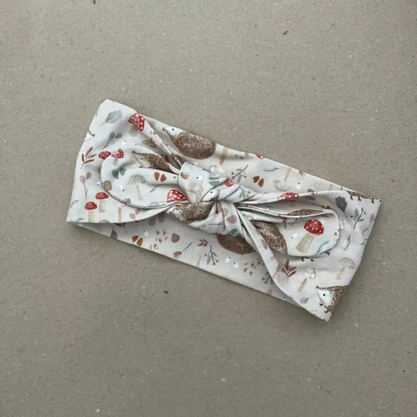 Plati galvos juosta mergaitei su ežiukais ir grybukais