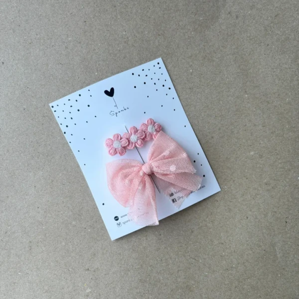 segtukai mergaitėms rožinės gėlytės ir tiulio bantukas