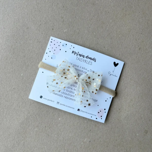 nailono juostelė kūdikiams su šampaninės spalvos tiulio bantuku