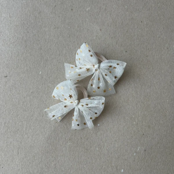 mini plaukų gumytės mergaitėms šampaniniai tiulio bantukai