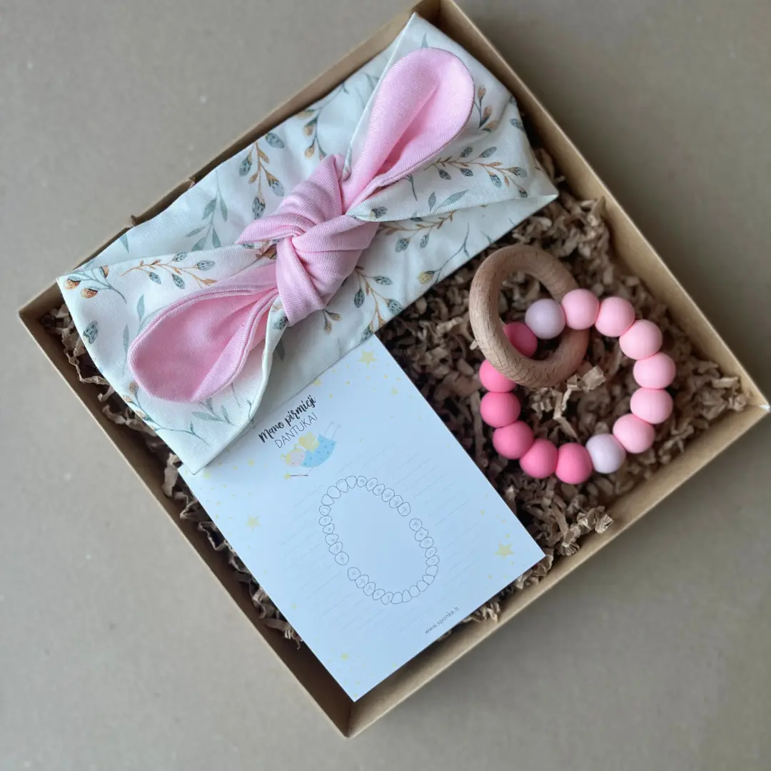 galvos juosta kūdikiui nuo gimimo su silikoniniu kramtuku rožinė