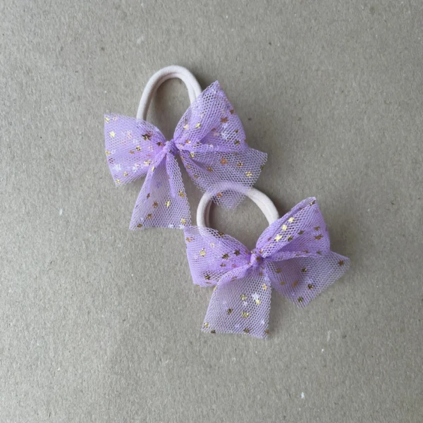 midi plaukų gumytės mergaitėms violetiniai tiulio bantukai